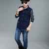 Baby Kids Boys Casual Dress Shirt Stripe Long Sleeve Lapel Button Down Shirts Winter Fall Tops Clothes (Navy, 7-9 Years) view 4