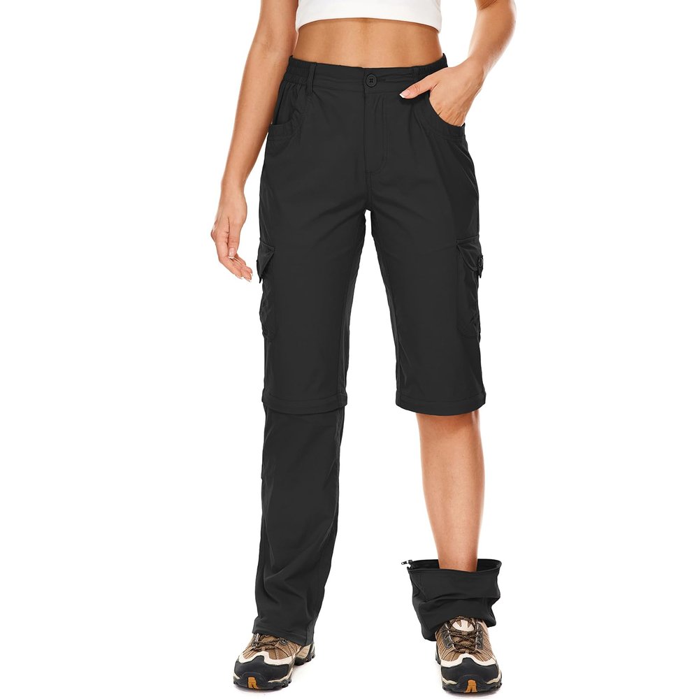Women's Hiking Pants Convertible Quick Dry Lightweight Zip Off Fishing Travel Safari Pants #2193-Black-10