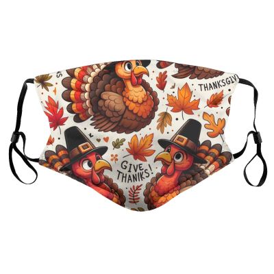 Reusable Cloth Face Masks with 2 Filters Thanksgiving-Turkey-Leaves Washable Face Covering Small Black