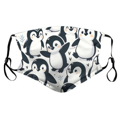 Reusable Cloth Face Masks with 2 Filters Cute-Penguins-Dancing Washable Face Covering Medium Black