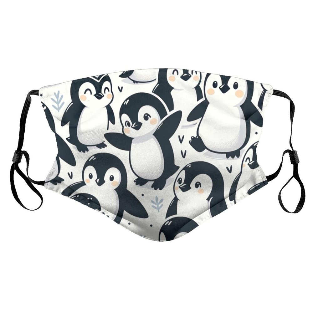 Reusable Cloth Face Masks with 2 Filters Cute-Penguins-Dancing Washable Face Covering Medium Black