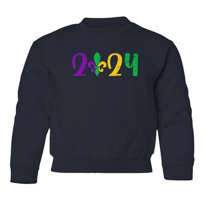 superhotapparel 2024 Mardi Gras Carnival Street Festival Groovy Youth Crewneck Sweatshirt (Navy, Youth Small)