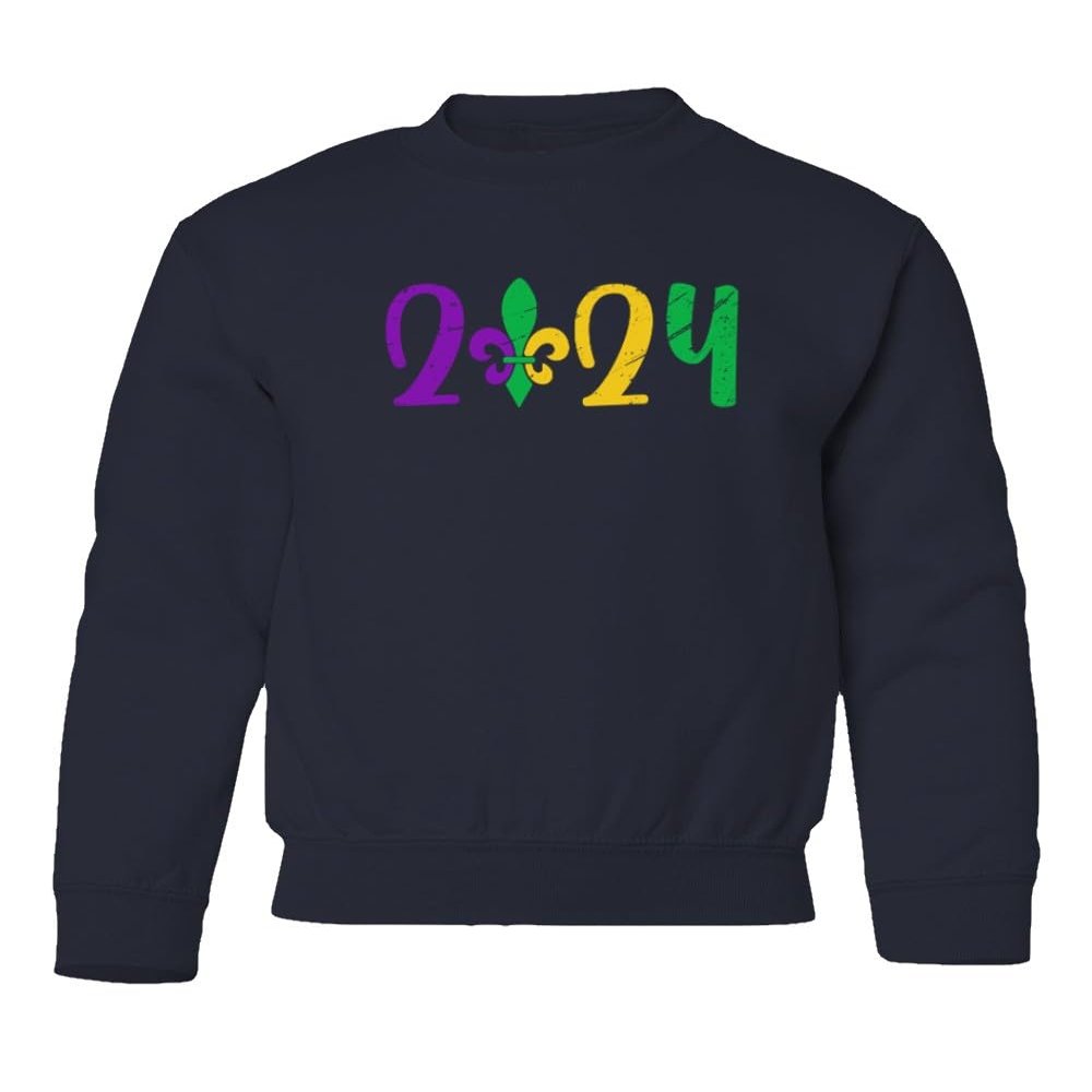 superhotapparel 2024 Mardi Gras Carnival Street Festival Groovy Youth Crewneck Sweatshirt (Navy, Youth Small)