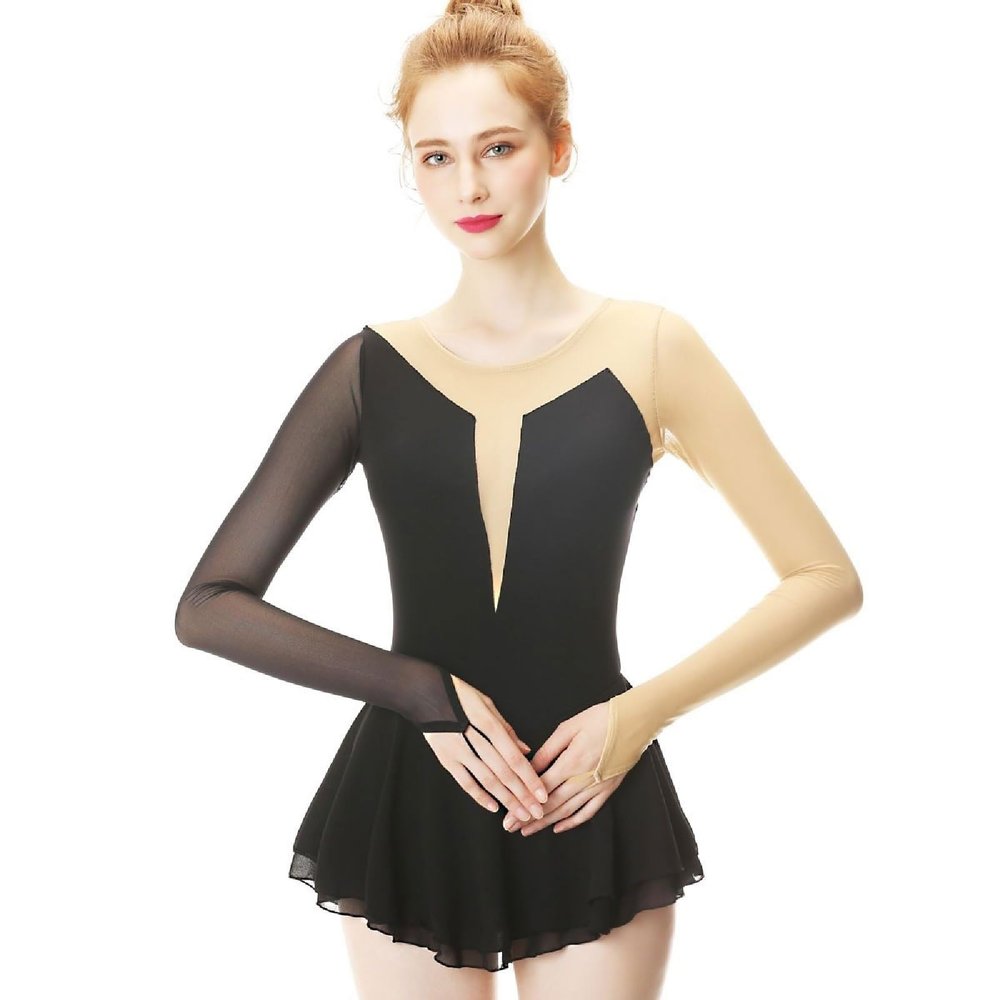 Kmeruoys Figure Skating Clothing for Women and Girls High Elasticity Skating Wear Teamwear (Color : Black, Size : 120CM)