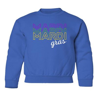 superhotapparel Mardi Gras Street Festival Carnival Letters Retro Youth Crewneck Sweatshirt (Royal, Youth Small)