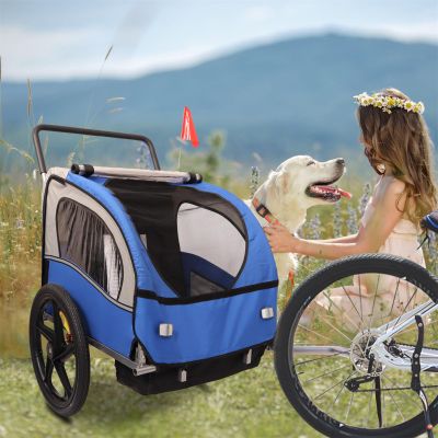Tzou Bike Trailer Double Seat Behind Bike Trailer Kids Jogger, Universal Bicycle Coupler for 1 Or 2 Toddlers, Kids, Child Bicycle Carrier Grey Blue One Size