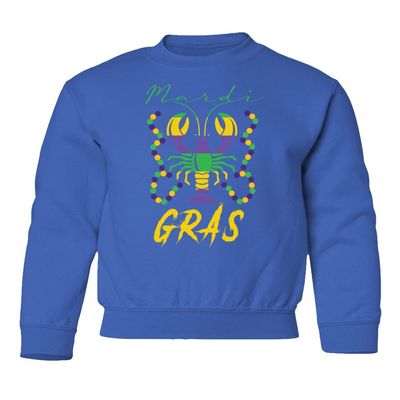 superhotapparel Mardi Gras Crawfish Carnival Beads Street Festival Youth Crewneck Sweatshirt (Royal, Youth Medium)
