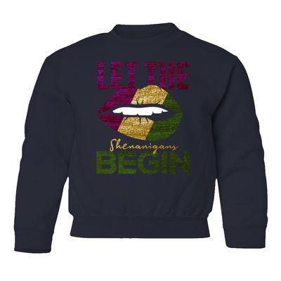 superhotapparel Mardi Gras Shenanigans Carnival Lips Street Festival Youth Crewneck Sweatshirt (Navy, Youth Small)