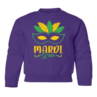 superhotapparel Mardi Gras Carnival Mask Beads Street Festival Youth Crewneck Sweatshirt (Purple, Youth X-Large)