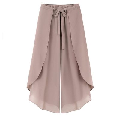 Women Flowy Split Wide Leg Pants High Waisted Yoga Pants Quick Drying Casual Pants Plus Size Palazzo (R1-Pink, XXL)