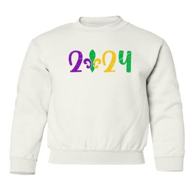 superhotapparel 2024 Mardi Gras Carnival Street Festival Groovy Youth Crewneck Sweatshirt (White, Youth Small)