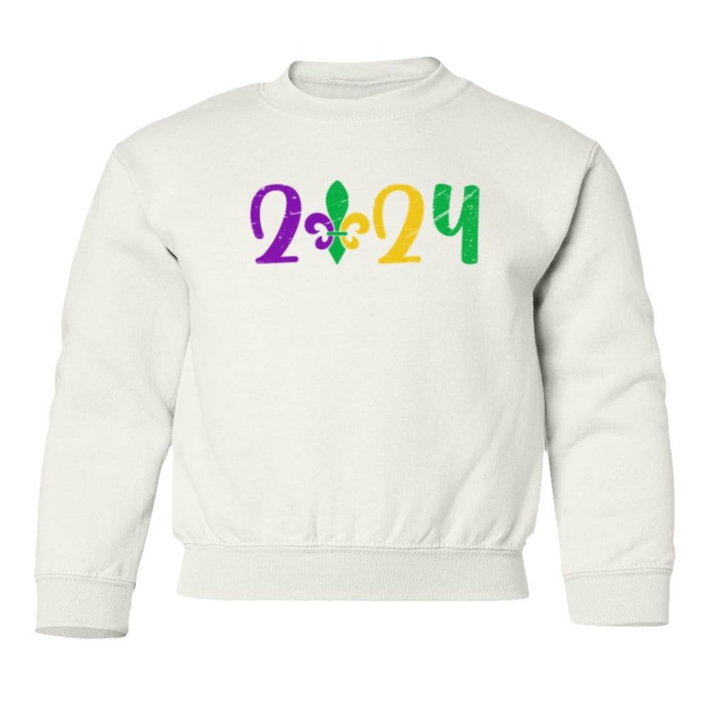 superhotapparel 2024 Mardi Gras Carnival Street Festival Groovy Youth Crewneck Sweatshirt (White, Youth Small)