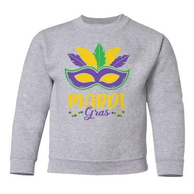 superhotapparel Mardi Gras Mask Carnival Colors Beads Street Festival Youth Crewneck Sweatshirt (Ash, Youth X-Large)