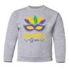 superhotapparel Mardi Gras Mask Carnival Colors Beads Street Festival Youth Crewneck Sweatshirt (Ash, Youth X-Large) view 1