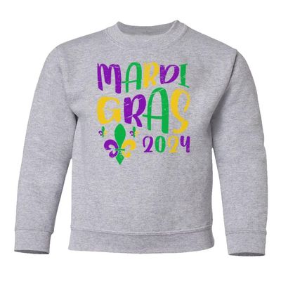 superhotapparel Mardi Gras Street Festival 2024 Carnival Groovy Youth Crewneck Sweatshirt (Ash, Youth Small)