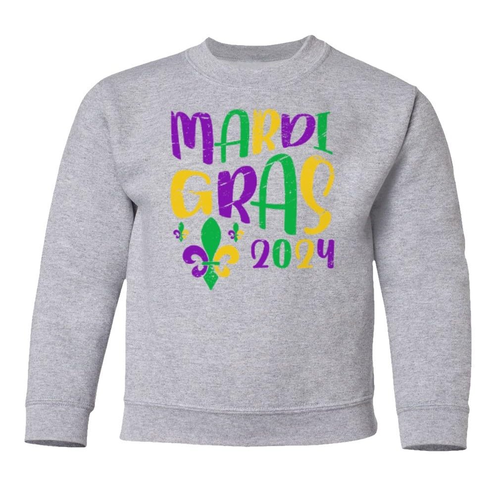 superhotapparel Mardi Gras Street Festival 2024 Carnival Groovy Youth Crewneck Sweatshirt (Ash, Youth Small)