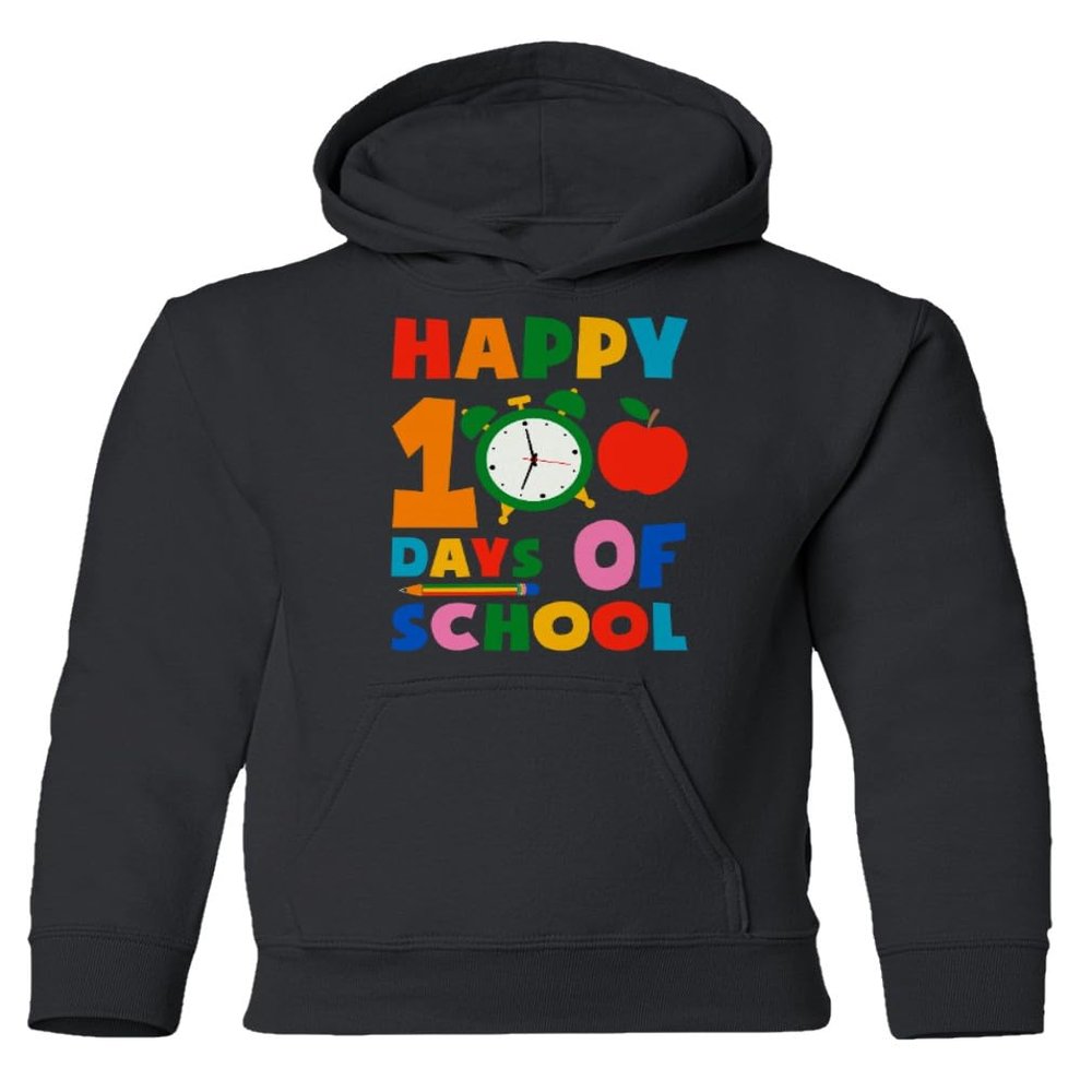 superhotapparel Happy 100 Days Of School Teacher Student Funny Gift Youth Crewneck Sweatshirt (Black, Youth Small)