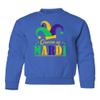 superhotapparel Queen Of Mardi Gras Carnival Fool Hat Street Festival Youth Crewneck Sweatshirt (Royal, Youth Medium) view 1