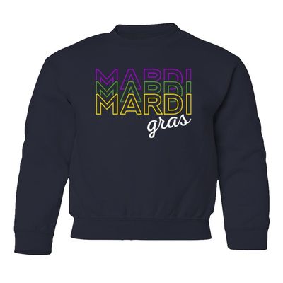 superhotapparel Mardi Gras Street Festival Carnival Letters Retro Youth Crewneck Sweatshirt (Navy, Youth Small)