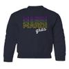 superhotapparel Mardi Gras Street Festival Carnival Letters Retro Youth Crewneck Sweatshirt (Navy, Youth Small) view 1
