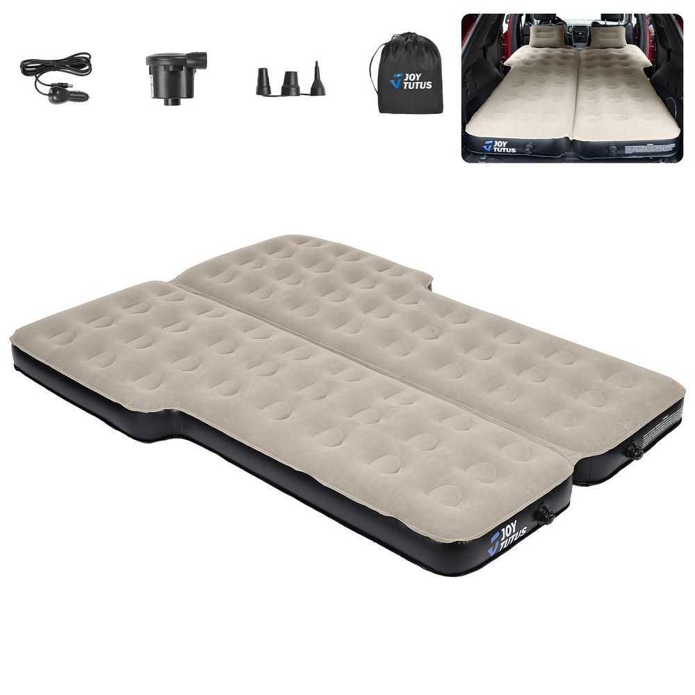 JOYTUTUS SUV Air Mattress,Foldable Camping Bed with Dual Air Chambers, Upgraded Flocking and Soft Surface Car Air Mattress, SUV Camping Tent Accessories with 2-in-1 Air Pump, 2 Pillows & Carry Bag