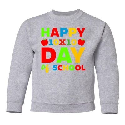 superhotapparel Happy 10X10 100 Day Of School Teacher Student Gift Youth Crewneck Sweatshirt (Ash, Youth Medium)