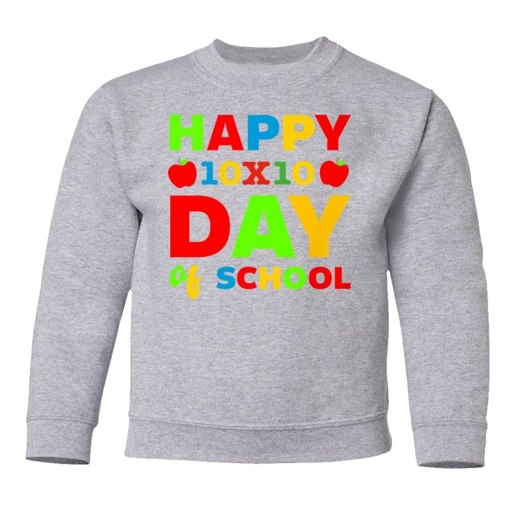 superhotapparel Happy 10X10 100 Day Of School Teacher Student Gift Youth Crewneck Sweatshirt (Ash, Youth Medium)