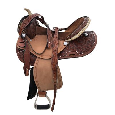 Adult Pony Kids Western Barrel Horse Leather Saddle Suede Seat 10" - 18" for Horse Riding Racing Show Equestrian Tack Set ST-022 (Brown, 15" Seat)