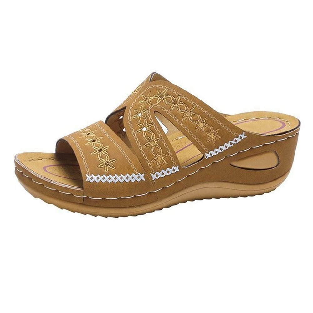Generic Sandals Women Fashion Platform Women's Sandals Wedge Summer Bohemian Hollow Out Slip On Flats Ladies Wedge Platform Sandals for Women Dressy, 10.5, Brown