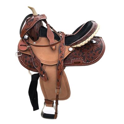 Adult Pony Kids Western Barrel Horse Leather Saddle Suede Seat 10" - 18" for Horse Riding Racing Show Equestrian Tack Set ST-022 (Black, 12" Seat)