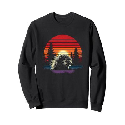 Porcupine Retro Sunset - Cute Porcupine Rodent Animal Lover Sweatshirt