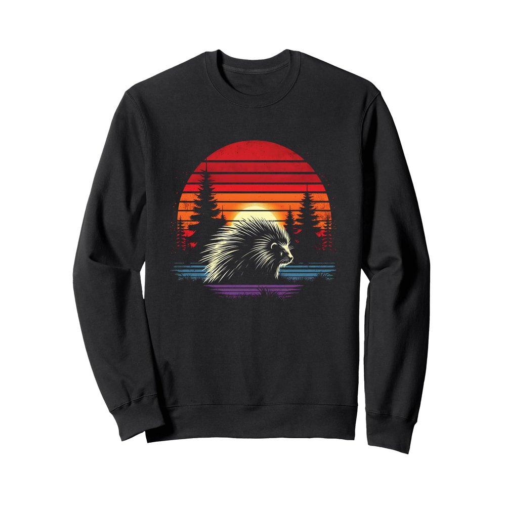 Porcupine Retro Sunset - Cute Porcupine Rodent Animal Lover Sweatshirt