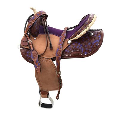 Adult Pony Kids Western Barrel Horse Leather Saddle Suede Seat 10" - 18" for Horse Riding Racing Show Equestrian Tack Set ST-022 (Purple, 14" Seat)
