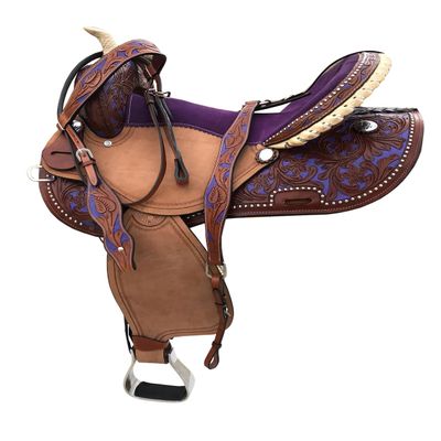 Adult Pony Kids Western Barrel Horse Leather Saddle Suede Seat 10" - 18" for Horse Riding Racing Show Equestrian Tack Set ST-022 (Purple, 10" Seat)