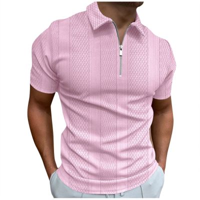 Ymosrh Golf Polo Shirts, Zip Up Short Sleeve Casual Stylish Collared Shirts T Men Shirt Black Collar Shirts Cotton Slim Fit Shirts for Mens Shirts Tshirt Big and Tall Shirts Polos (L, Pink)