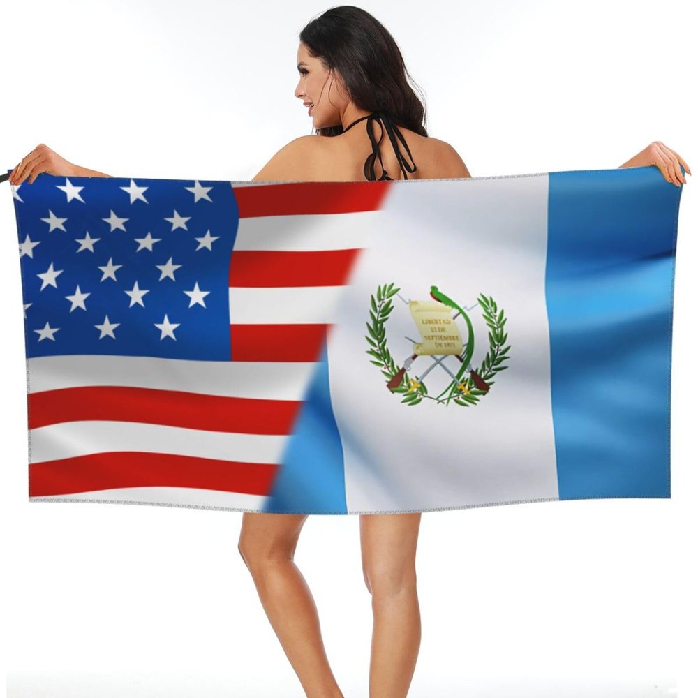 America Flag and Guatemala Flag Beach Towel Microfiber Super Soft Beach Towels Quick Dry Towel for Swimmers Sand Proof Beach Towels for Women Men Girls Large Bath Towels 30x60inches