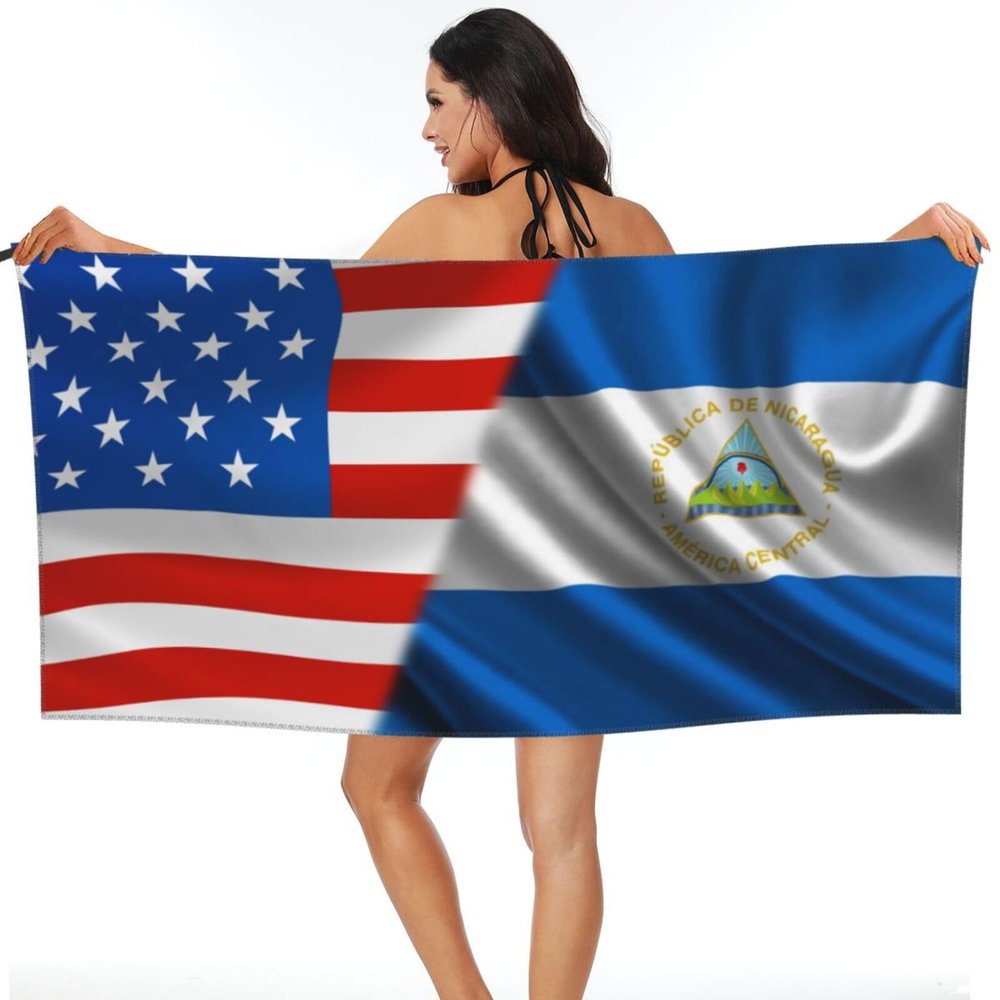America Flag and Nicaragua Flag Beach Towel Microfiber Super Soft Beach Towels Quick Dry Towel for Swimmers Sand Proof Beach Towels for Women Men Girls Large Bath Towels 30x60inches