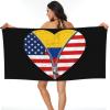 Heart American Flag and Colombia Flag Beach Towel Microfiber Super Soft Beach Towels Quick Dry Towel for Swimmers Sand Proof Beach Towels for Women Men Girls Large Bath Towels 30x60inches view 1