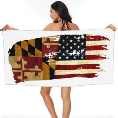 NineFit Basics Marylander American Flag Beach Towel Microfiber Super Soft Beach Towels Quick Dry Towel for Swimmers Sand Proof Beach Towels for Women Men Girls Large Bath Towels 30x60inches