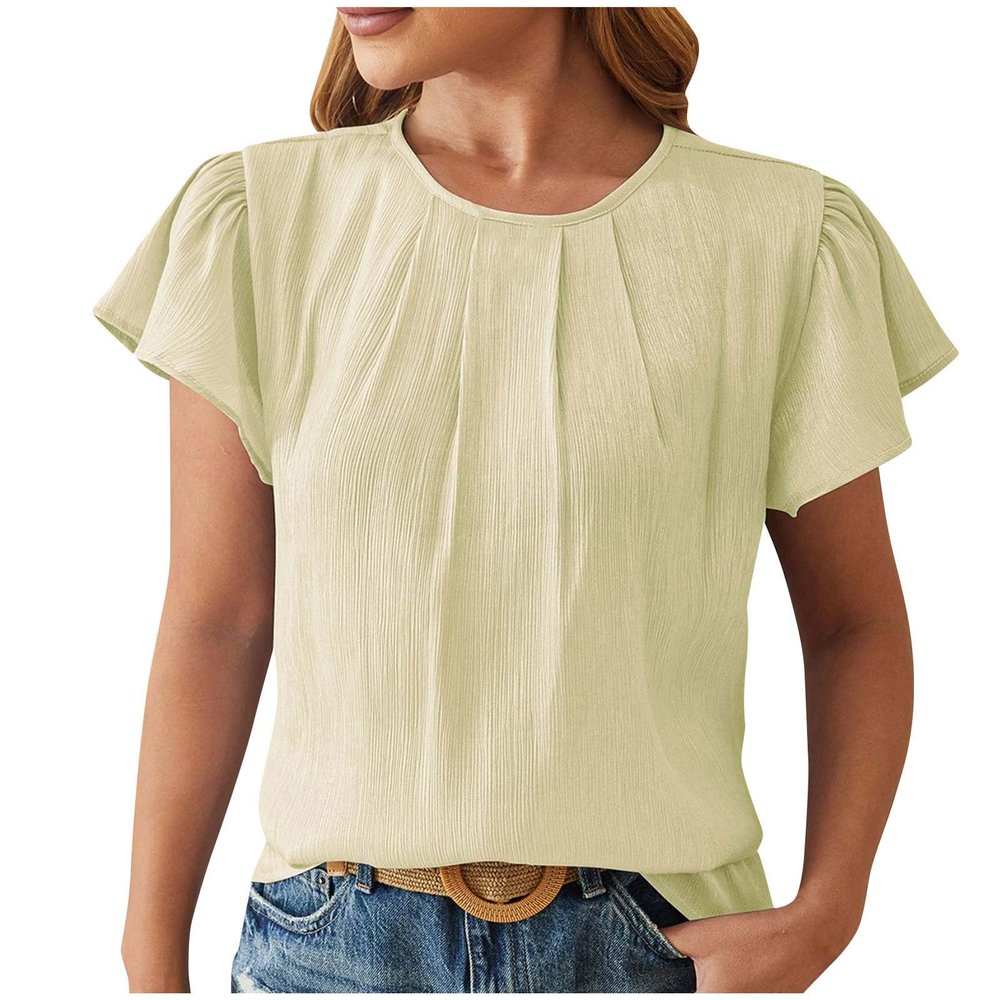 Womens Crew Neck T Shirts Casual Puff Sleeve Loose Dressy Blouses Summer Tops Slim Fit Tunic Lightweight Tunic Tops Green
