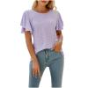 Women 2024 Summer V Neck Ruffle Short Sleeve Blouse Flowy Shirt Tunic Casual Dressy Work Cute Tops Fitted Lace Shirts Purple view 1