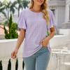 Women 2024 Summer V Neck Ruffle Short Sleeve Blouse Flowy Shirt Tunic Casual Dressy Work Cute Tops Fitted Lace Shirts Purple view 2