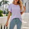 Women 2024 Summer V Neck Ruffle Short Sleeve Blouse Flowy Shirt Tunic Casual Dressy Work Cute Tops Fitted Lace Shirts Purple view 4