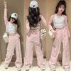 Bolknokin Girls Parachute Pants Y2K Cargo Baggy Joggers Track Pants Kids Trousers with Pockets Size 6-14(Pink-2,12-14) view 4