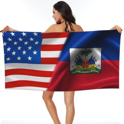 America Flag and Haiti Flag Beach Towel Microfiber Super Soft Beach Towels Quick Dry Towel for Swimmers Sand Proof Beach Towels for Women Men Girls Large Bath Towels 30x60inches