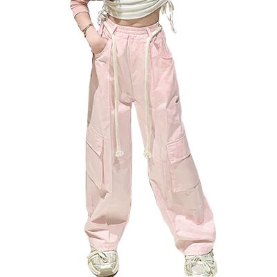 Bolknokin Girls Parachute Pants Y2K Cargo Baggy Joggers Track Pants Kids Trousers with Pockets Size 6-14(Pink-2,14-16)