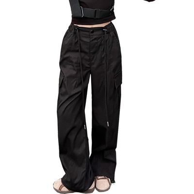 Bolknokin Girls Parachute Pants Y2K Cargo Baggy Joggers Track Pants Kids Trousers with Pockets Size 6-14(Black,10-12)