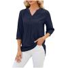 Long Sleeve Tunic Tops for Women V Neck Button Down Loose Fit Pullover Casual Dressy Blouse Tunics Fall Basic Tops Tee Navy view 1