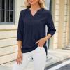 Long Sleeve Tunic Tops for Women V Neck Button Down Loose Fit Pullover Casual Dressy Blouse Tunics Fall Basic Tops Tee Navy view 2