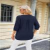 Long Sleeve Tunic Tops for Women V Neck Button Down Loose Fit Pullover Casual Dressy Blouse Tunics Fall Basic Tops Tee Navy view 3